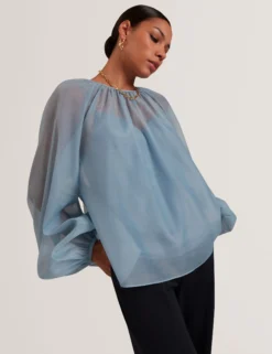 Organza-Bluse mit langen Ballonärmeln