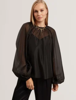 Organza-Bluse mit langen Ballonärmeln