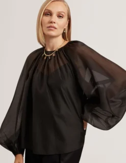 Organza-Bluse mit langen Ballonärmeln