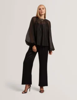 Organza-Bluse mit langen Ballonärmeln