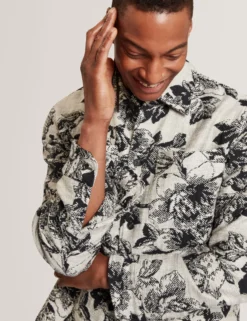 Overshirt mit schattiertem Blumenmuster und Jacquard-Einsatz