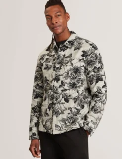Overshirt mit schattiertem Blumenmuster und Jacquard-Einsatz