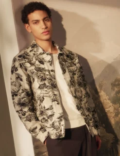 Overshirt mit schattiertem Blumenmuster und Jacquard-Einsatz