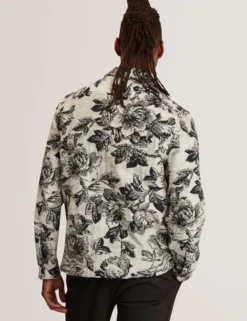 Overshirt mit schattiertem Blumenmuster und Jacquard-Einsatz