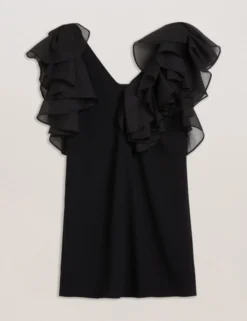 Oversized Minikleid mit Rüschenbesatz und V-Ausschnitt