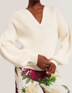 Oversized V-Ausschnitt Fischerpullover