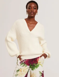 Oversized V-Ausschnitt Fischerpullover