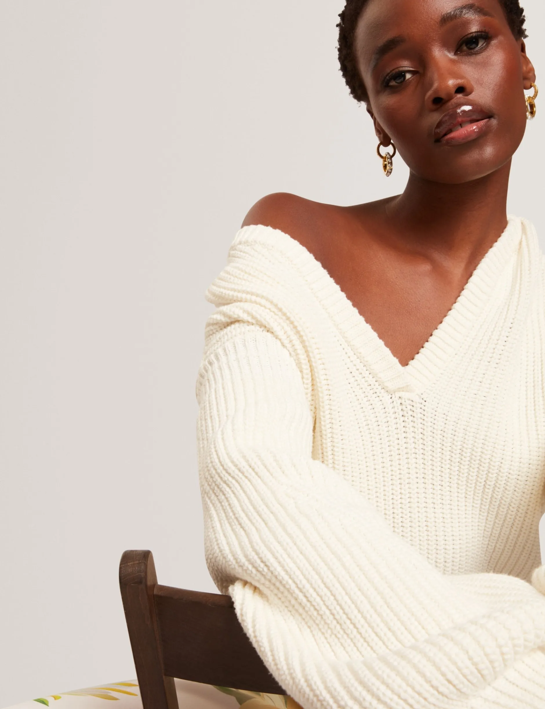 Oversized V-Ausschnitt Fischerpullover
