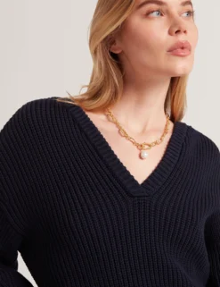 Oversized V-Ausschnitt Fischerpullover