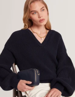 Oversized V-Ausschnitt Fischerpullover