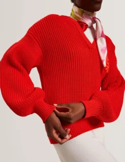 Oversized V-Ausschnitt Fischerpullover