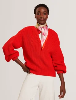 Oversized V-Ausschnitt Fischerpullover