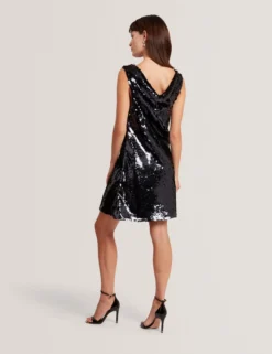 Paillettenbesetztes, ärmelloses Minikleid mit Wasserfallausschnitt