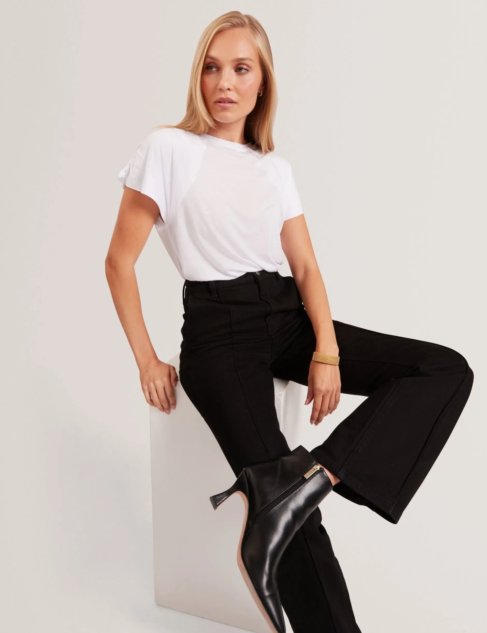 Pintuck Kick Flare High Waisted Jeans