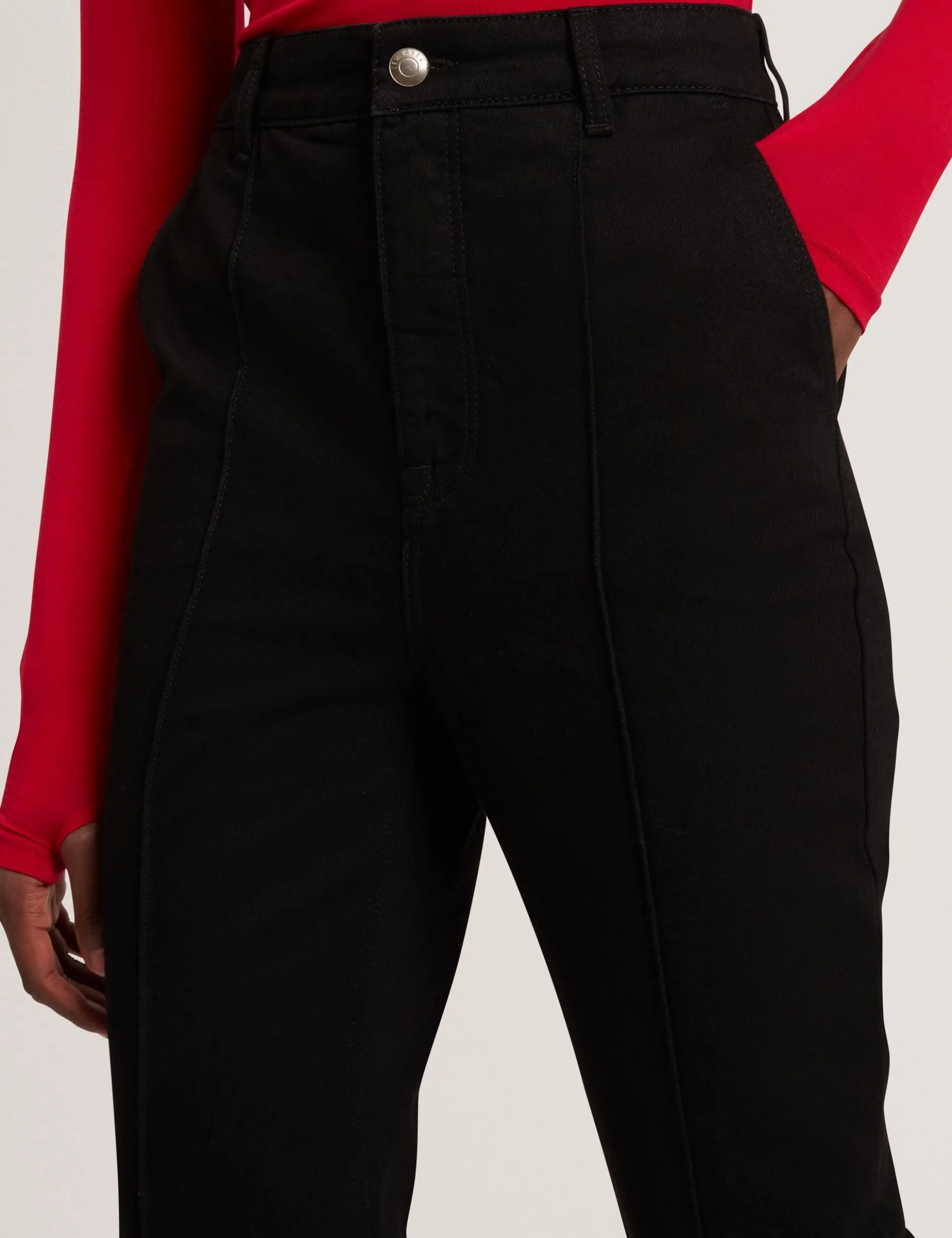 Pintuck Kick Flare High Waisted Jeans