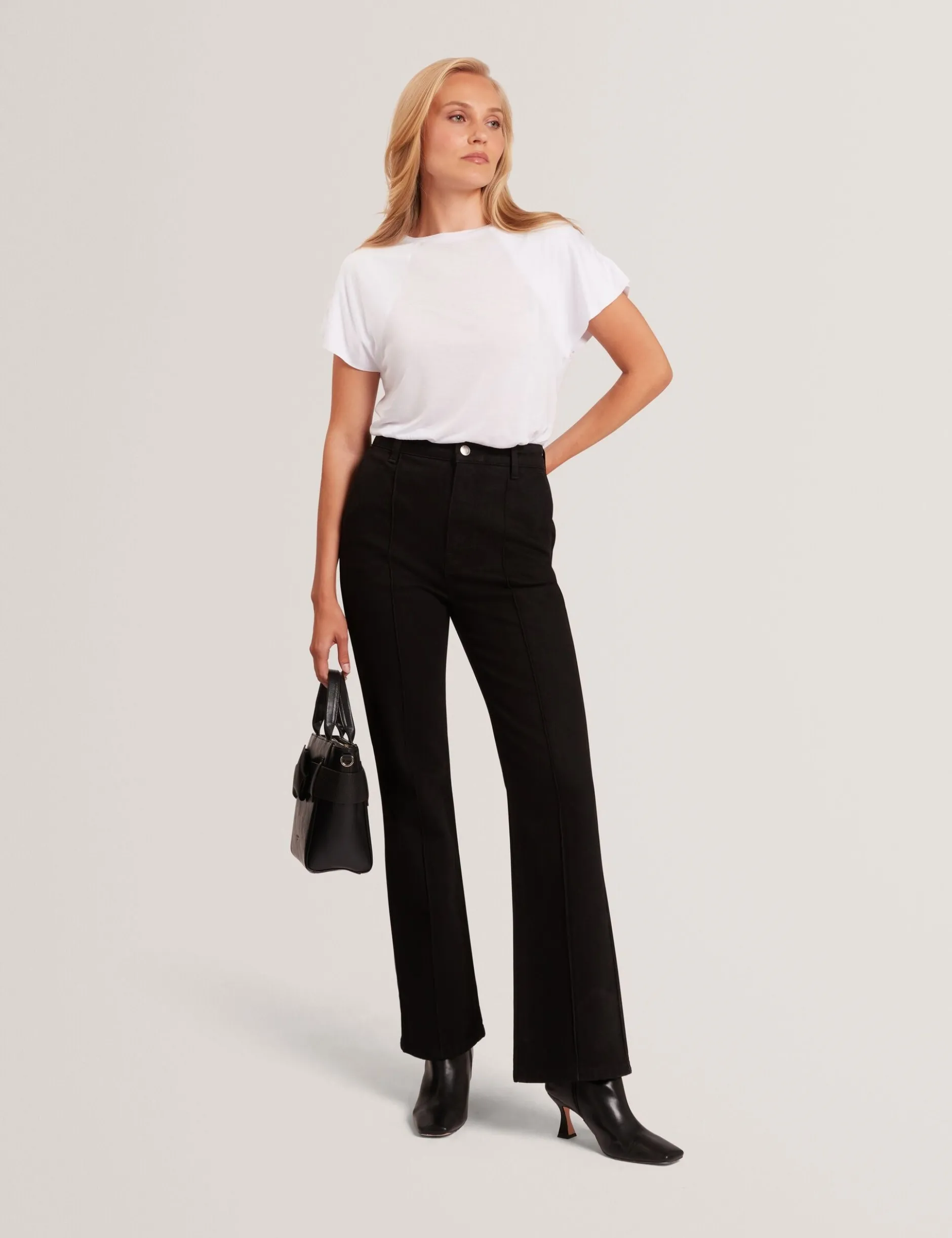 Pintuck Kick Flare High Waisted Jeans