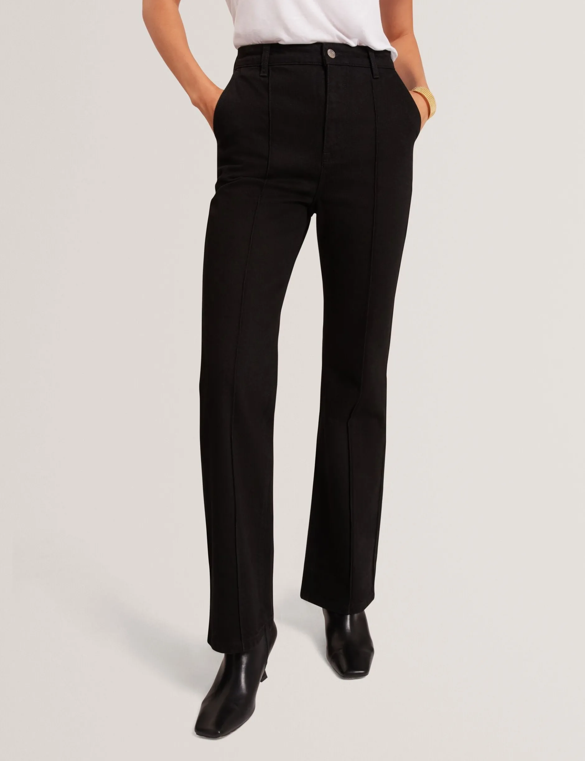 Pintuck Kick Flare High Waisted Jeans