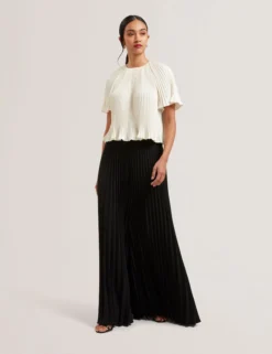 Plissierte Palazzo-Hose mit weitem Bein