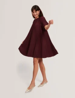 Plissiertes A-Linien-Minikleid mit kurzen Ärmeln