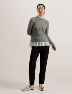 Pointelle-Strickpullover mit Hemdsaum