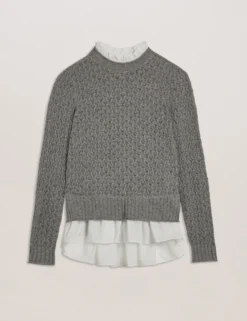 Pointelle-Strickpullover mit Hemdsaum