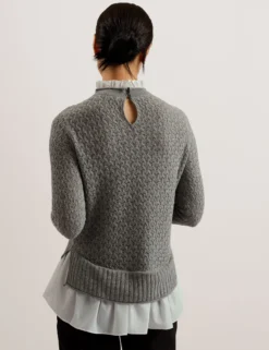 Pointelle-Strickpullover mit Hemdsaum
