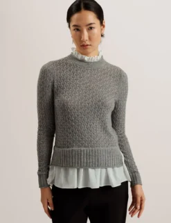 Pointelle-Strickpullover mit Hemdsaum