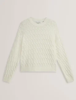 Pointelle Zopfstrickpullover aus Wolle