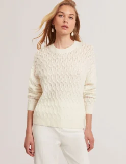 Pointelle Zopfstrickpullover aus Wolle