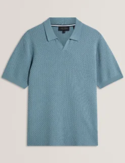 Polohemd mit Zickzack-Strickmuster und offenem Halsausschnitt
