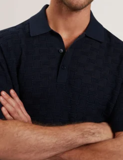 Poloshirt aus strukturiertem Strickgewebe aus Seide und Baumwolle