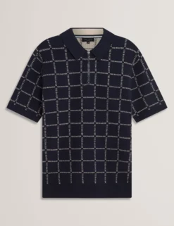 Polo-Shirt mit Markenlogo, kariert, mit Reißverschlusskragen