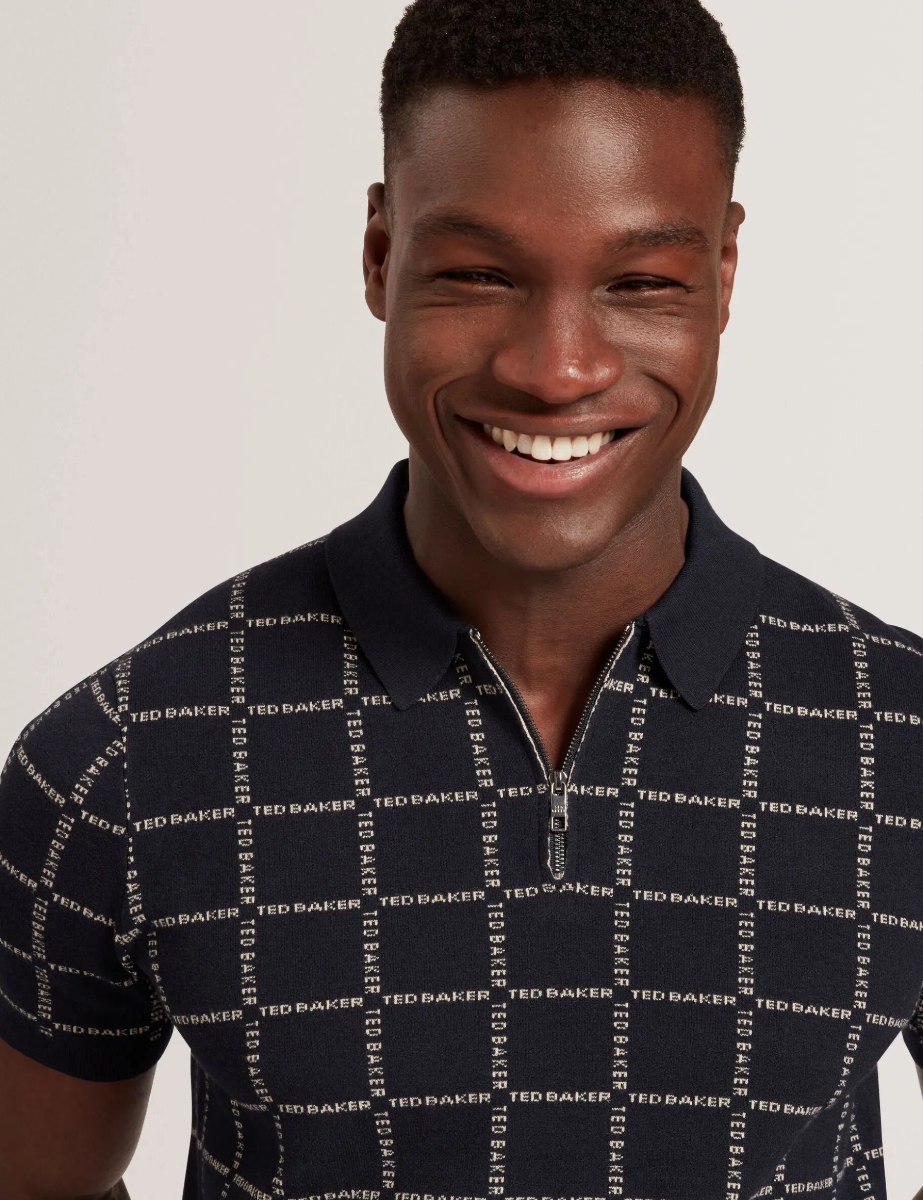 Polo-Shirt mit Markenlogo, kariert, mit Reißverschlusskragen