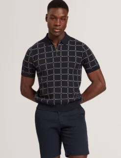 Polo-Shirt mit Markenlogo, kariert, mit Reißverschlusskragen