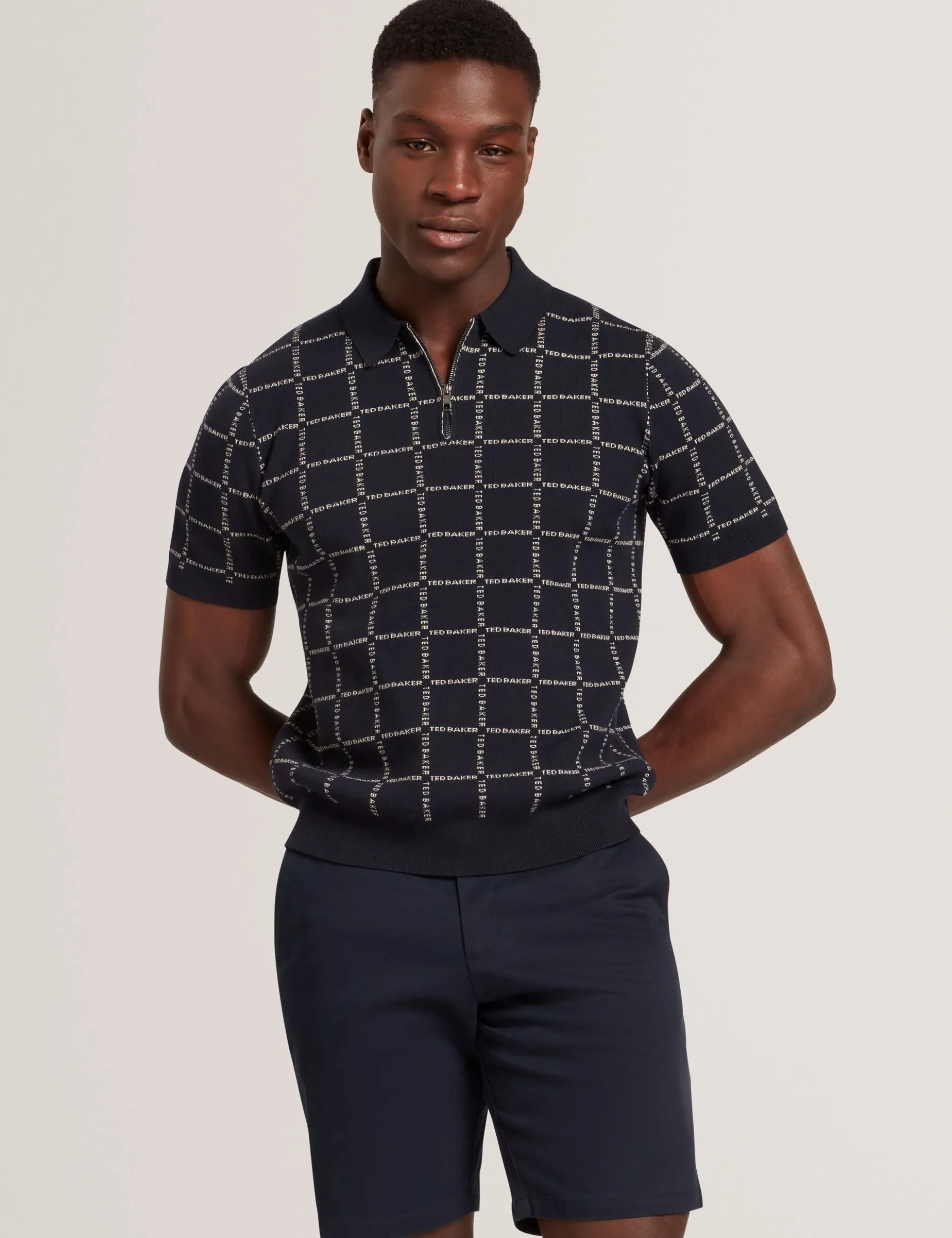 Polo-Shirt mit Markenlogo, kariert, mit Reißverschlusskragen