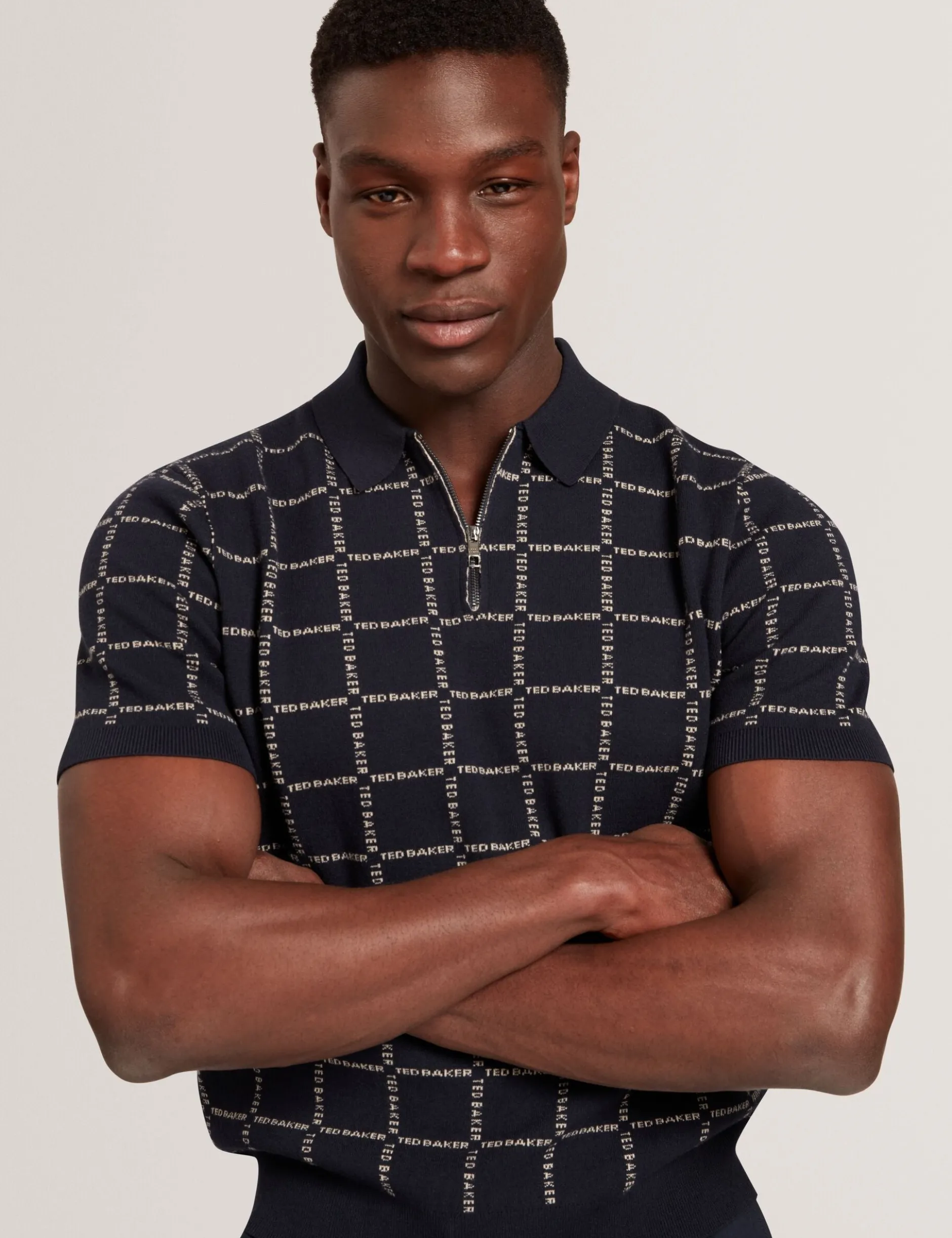 Polo-Shirt mit Markenlogo, kariert, mit Reißverschlusskragen