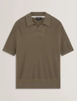 Poloshirt mit Rippstrick und offenem Halsausschnitt