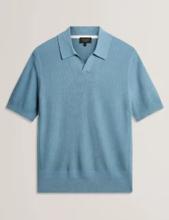 Poloshirt mit Rippstrick und offenem Halsausschnitt