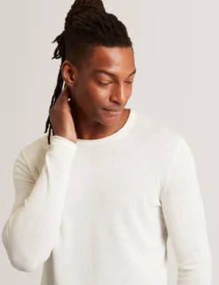 Pullover mit gerolltem Saum und Rundhalsausschnitt aus Leinenmischung