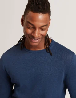 Pullover mit gerolltem Saum und Rundhalsausschnitt aus Leinenmischung
