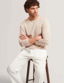 Pullover mit gerolltem Saum und Rundhalsausschnitt aus Leinenmischung
