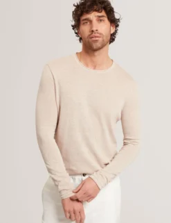 Pullover mit gerolltem Saum und Rundhalsausschnitt aus Leinenmischung