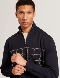 Pullover mit halben Reißverschluss und Karomuster
