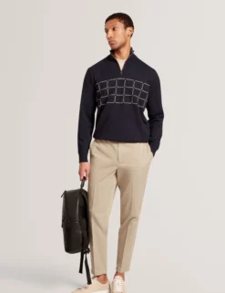 Pullover mit halben Reißverschluss und Karomuster