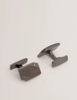 Rechteckige Manschettenknöpfe aus gebürstetem Metall mit Logo