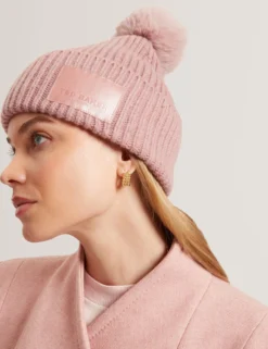 Rippstrick-Bobble-Mütze mit Markenlogo
