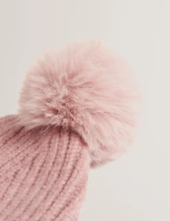 Rippstrick-Bobble-Mütze mit Markenlogo