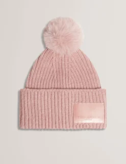 Rippstrick-Bobble-Mütze mit Markenlogo