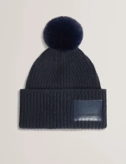 Rippstrick-Bobble-Mütze mit Markenlogo