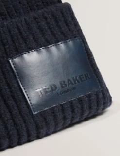 Rippstrick-Bobble-Mütze mit Markenlogo